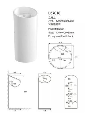 Cina Wastafel Kamar Mandi Silinder Putih, Wastafel Porselen Alas Kedalaman 120mm pemasok