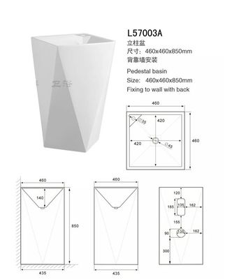 Cina Diamond Shape Modern Pedestal Sink, Wastafel Gading / Putih Anti Pencemaran pemasok