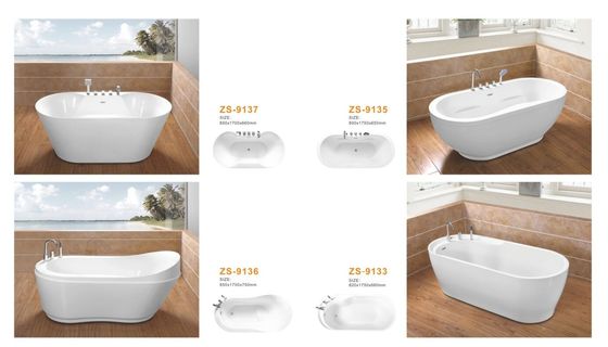 Berbagai Ukuran Bathtub Pijat Akrilik / Bak Berdiri Bebas Akrilik Warna Putih pemasok